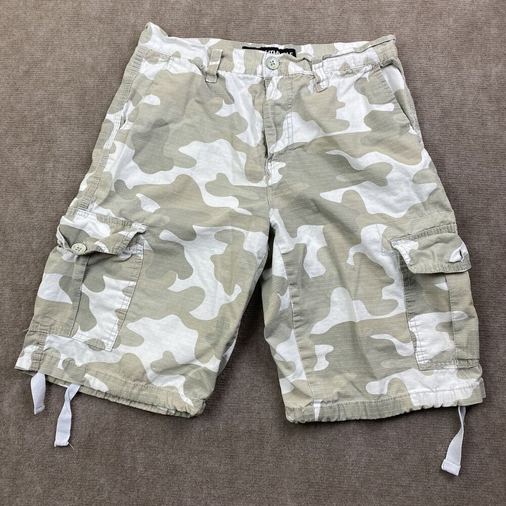 Southpole Camo Cargo Shorts Mens Size 30 Beige Ripstop Pockets Y2K